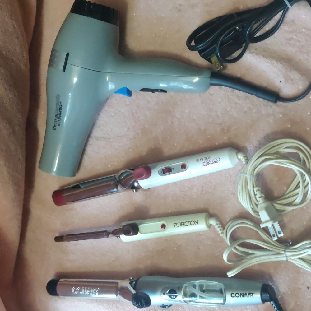 Curling irons and a blow dryer all work great,